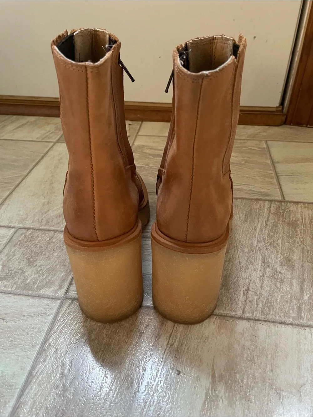 Free People Classic Brown Leather Platform Chelsea Boot